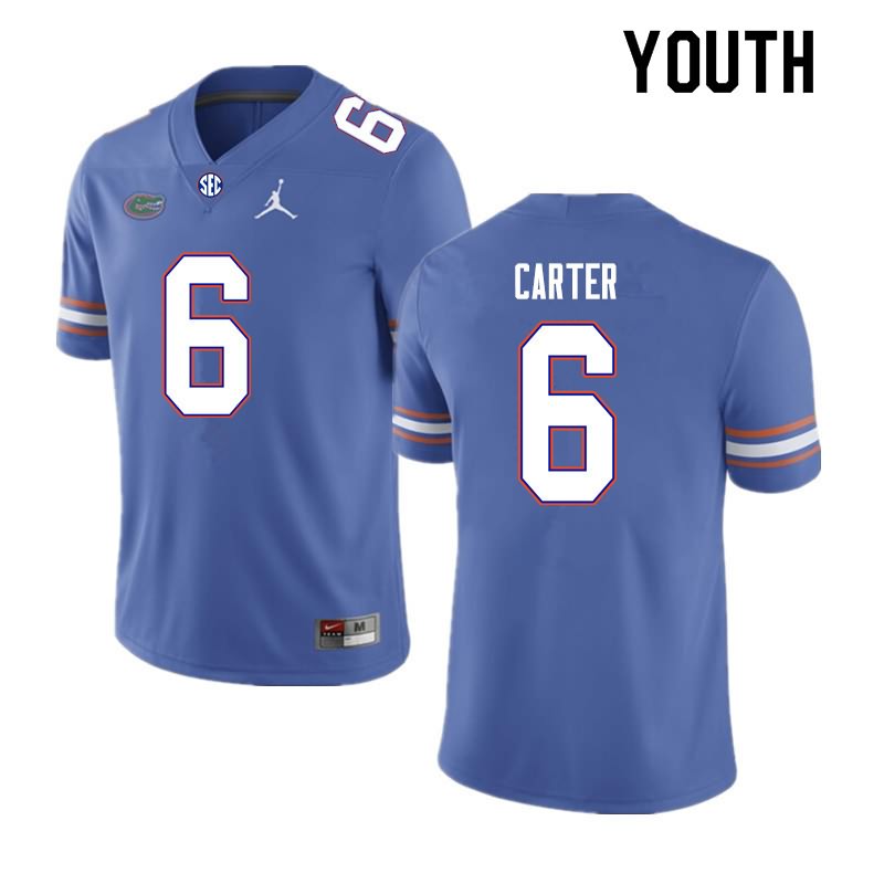 Youth NCAA Florida Gators Zachary Carter #6 Stitched Authentic Nike Royal College Football Jersey IQV5765VS